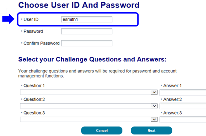 Choose User ID and Password