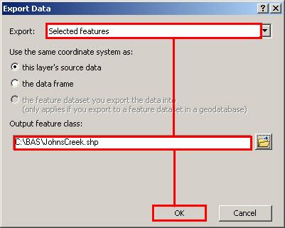 Example B-3: Export Data Window.