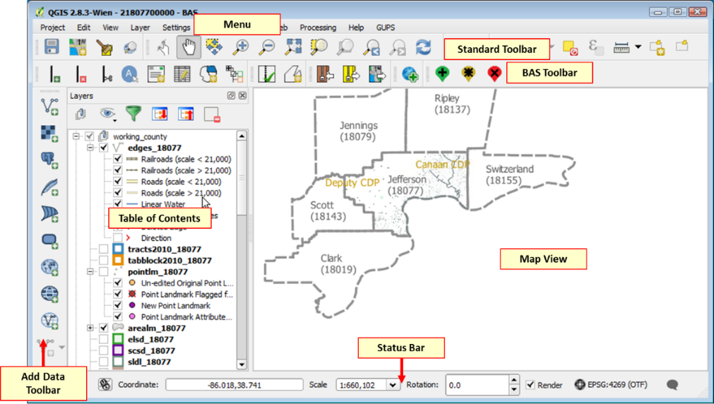 GUPS main page layout screen shot of map view