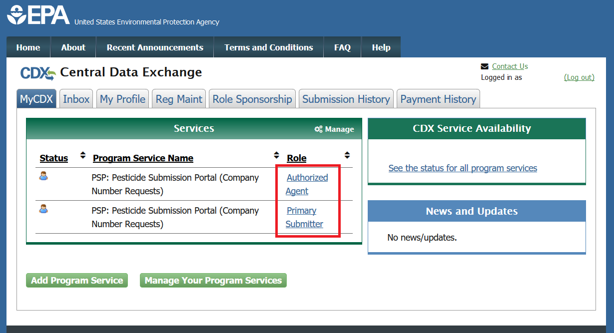 ‘MyCDX’ Screen – PSP Program Services